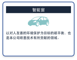 智能窗　以对人友善的环境保护为目标的碳平衡，也是本公司喷墨技术有所贡献的领域。